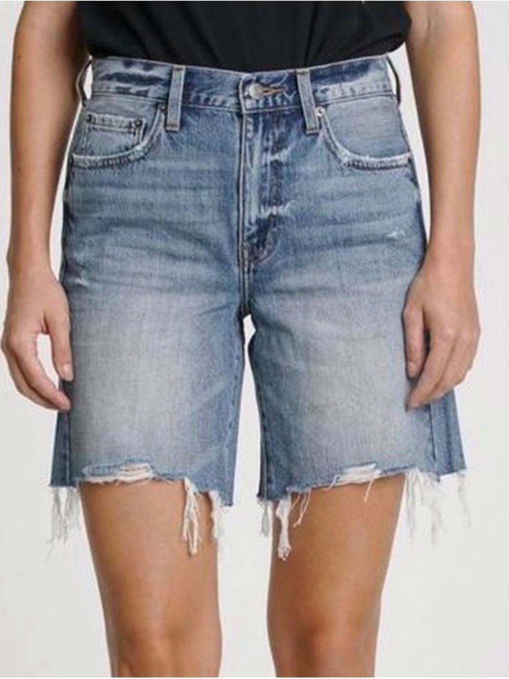 pistola Light Blue Distressed Denim Bermuda Shorts